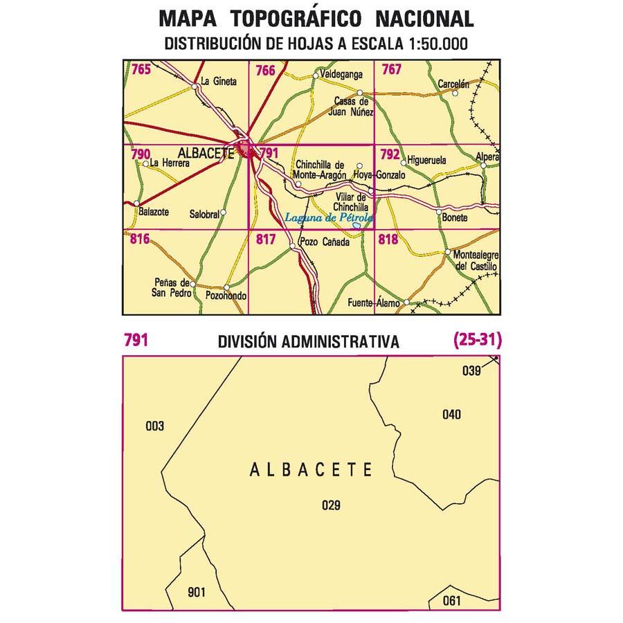 Carte topographique de l'Espagne n° 0791 - Chinchilla de Monte Aragón | CNIG - 1/50 000 carte pliée CNIG 