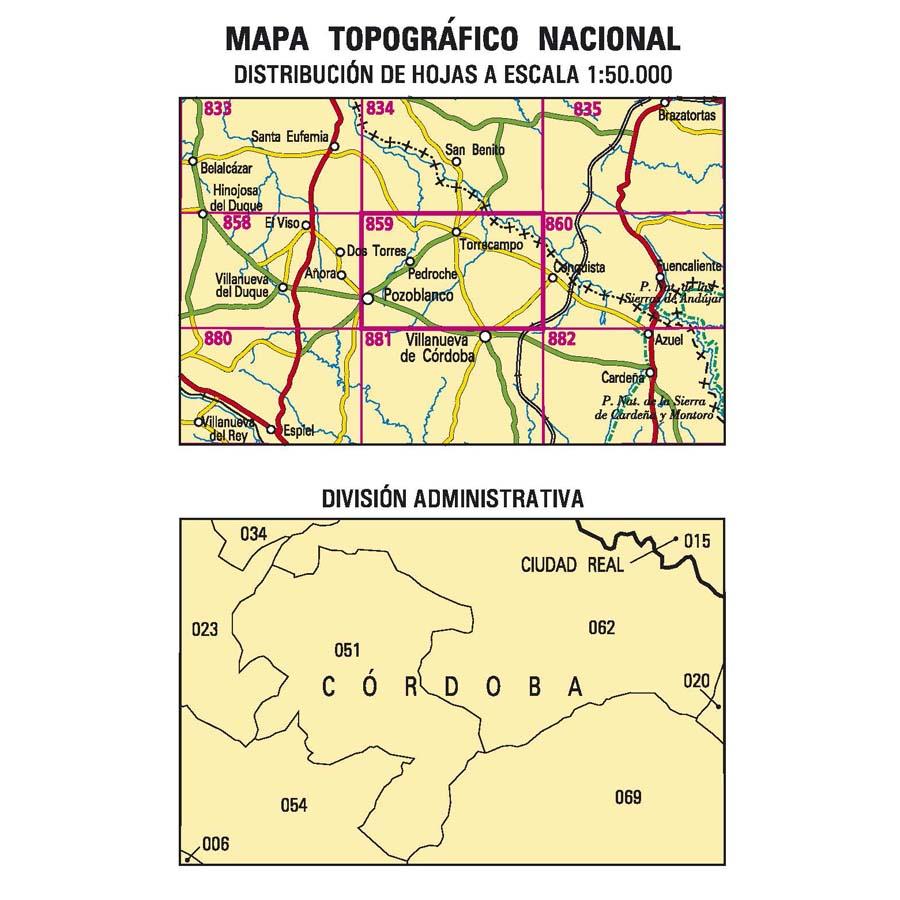 Carte topographique de l'Espagne n° 0859 - Pozoblanco | CNIG - 1/50 000 carte pliée CNIG 