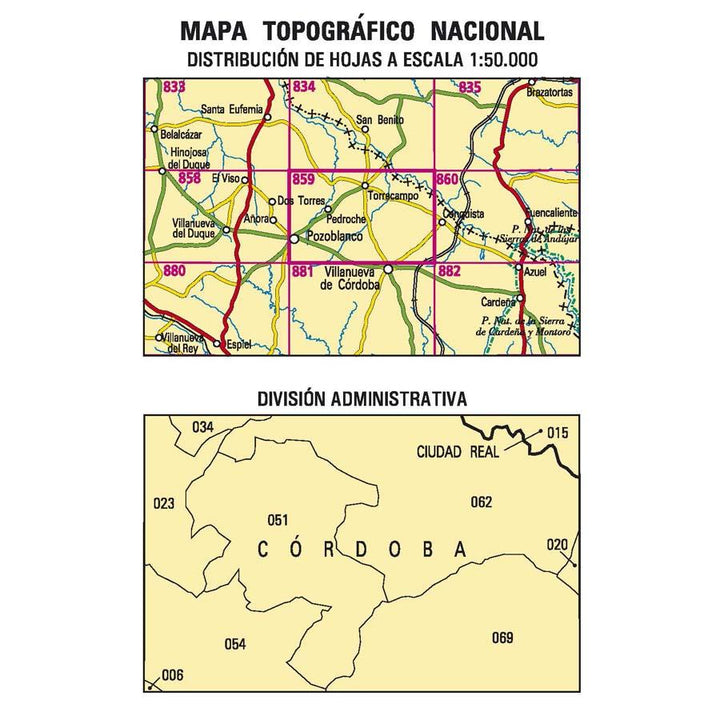 Carte topographique de l'Espagne n° 0859 - Pozoblanco | CNIG - 1/50 000 carte pliée CNIG 