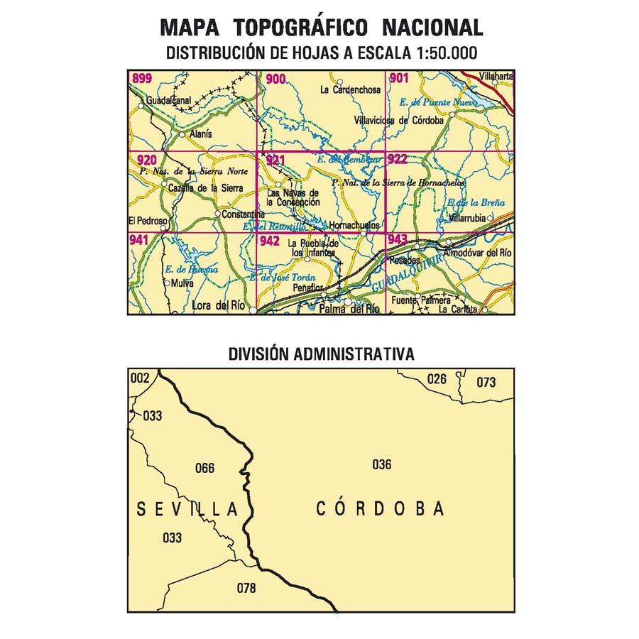 Carte topographique de l'Espagne n° 0921 - Las Navas de la Concepción | CNIG - 1/50 000 carte pliée CNIG 