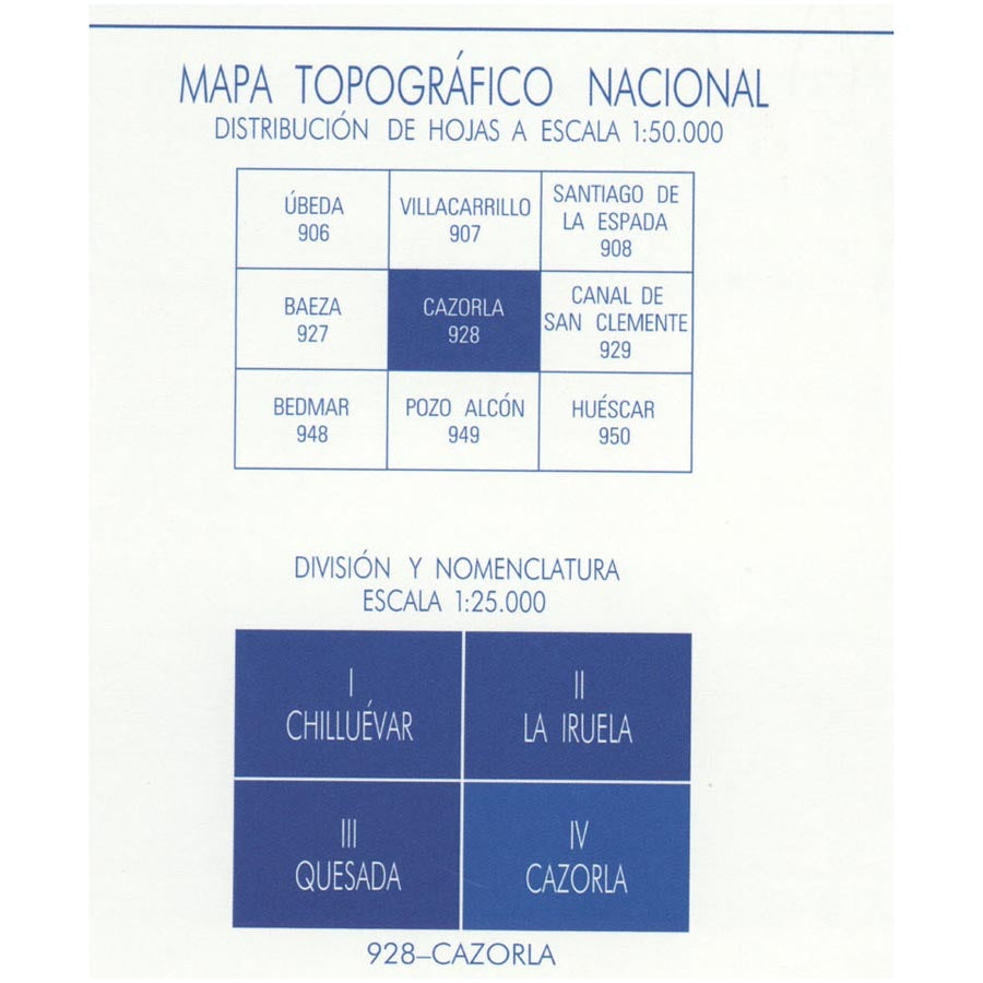 Carte topographique de l'Espagne n° 0928.4 - Cazorla | CNIG - 1/25 000 carte pliée CNIG 