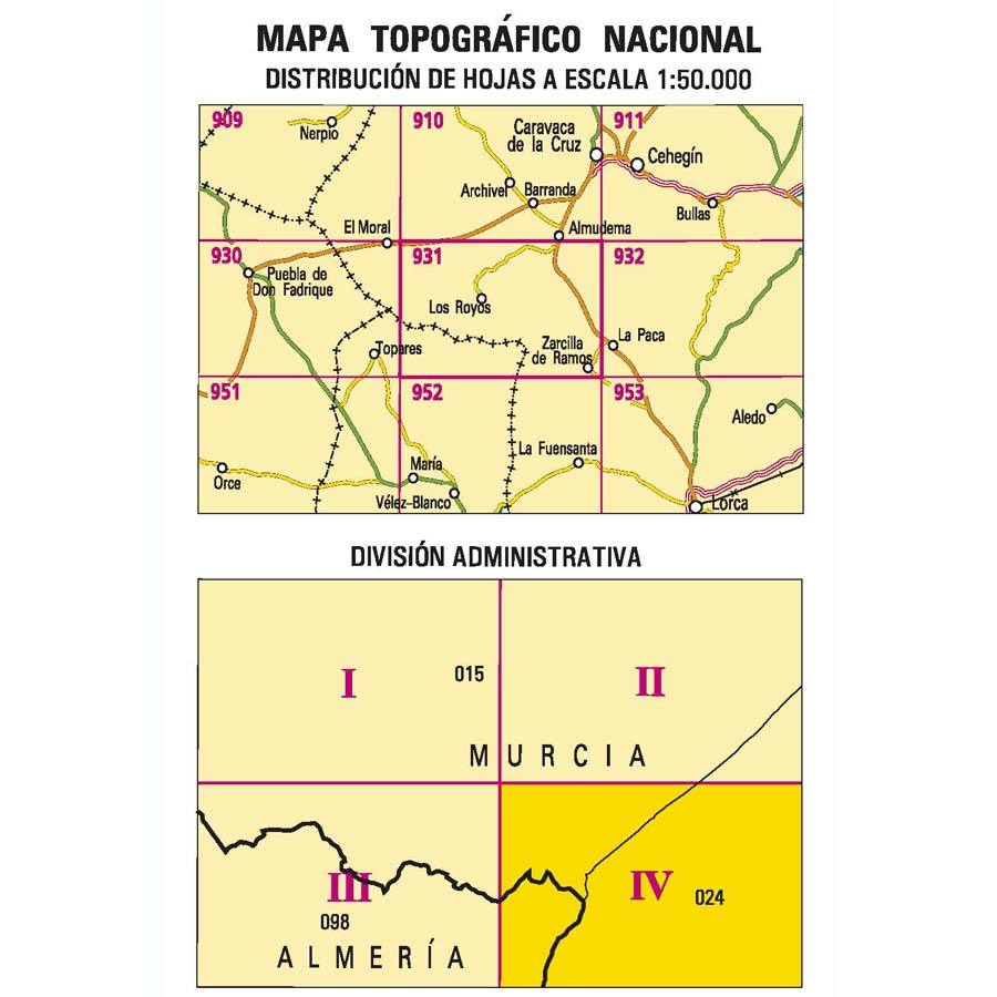 Carte topographique de l'Espagne n° 0931.4 - Zarcilla de Ramos | CNIG - 1/25 000 carte pliée CNIG 