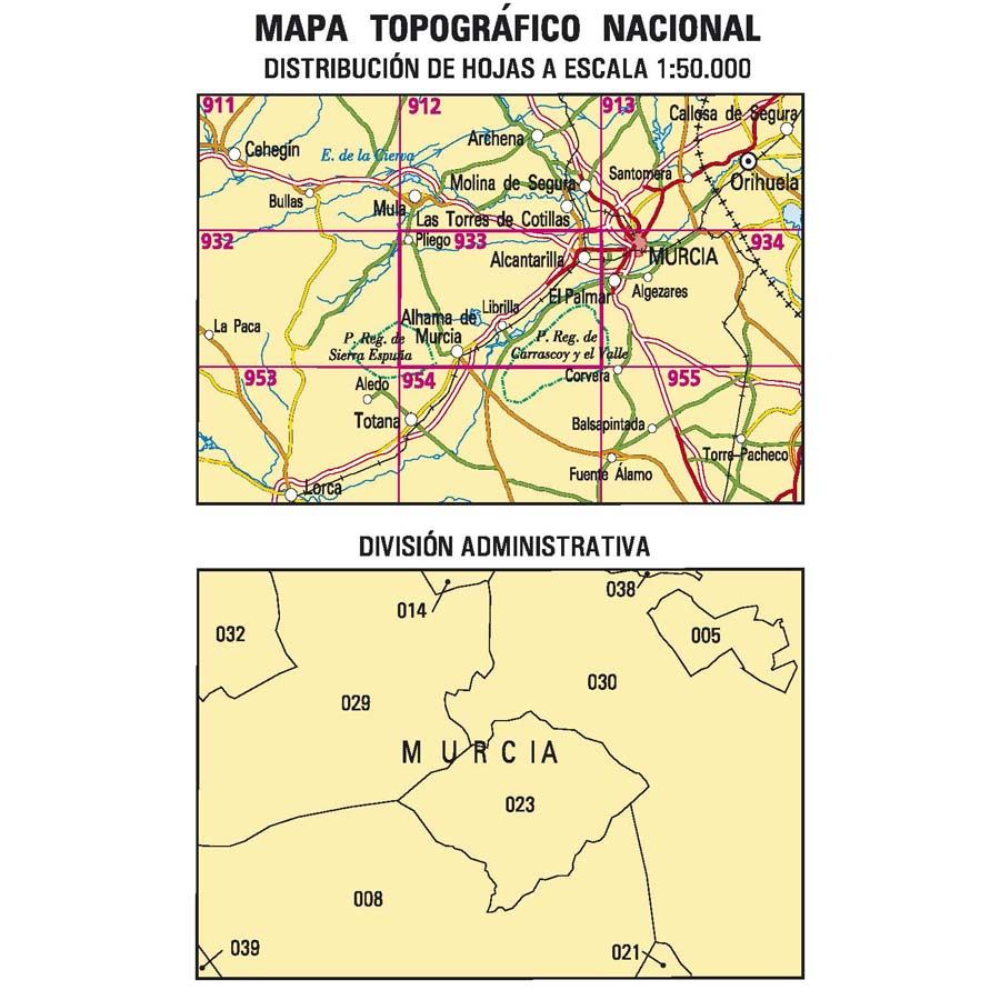 Carte topographique de l'Espagne n° 0933 - Alcantarilla | CNIG - 1/50 000 carte pliée CNIG 