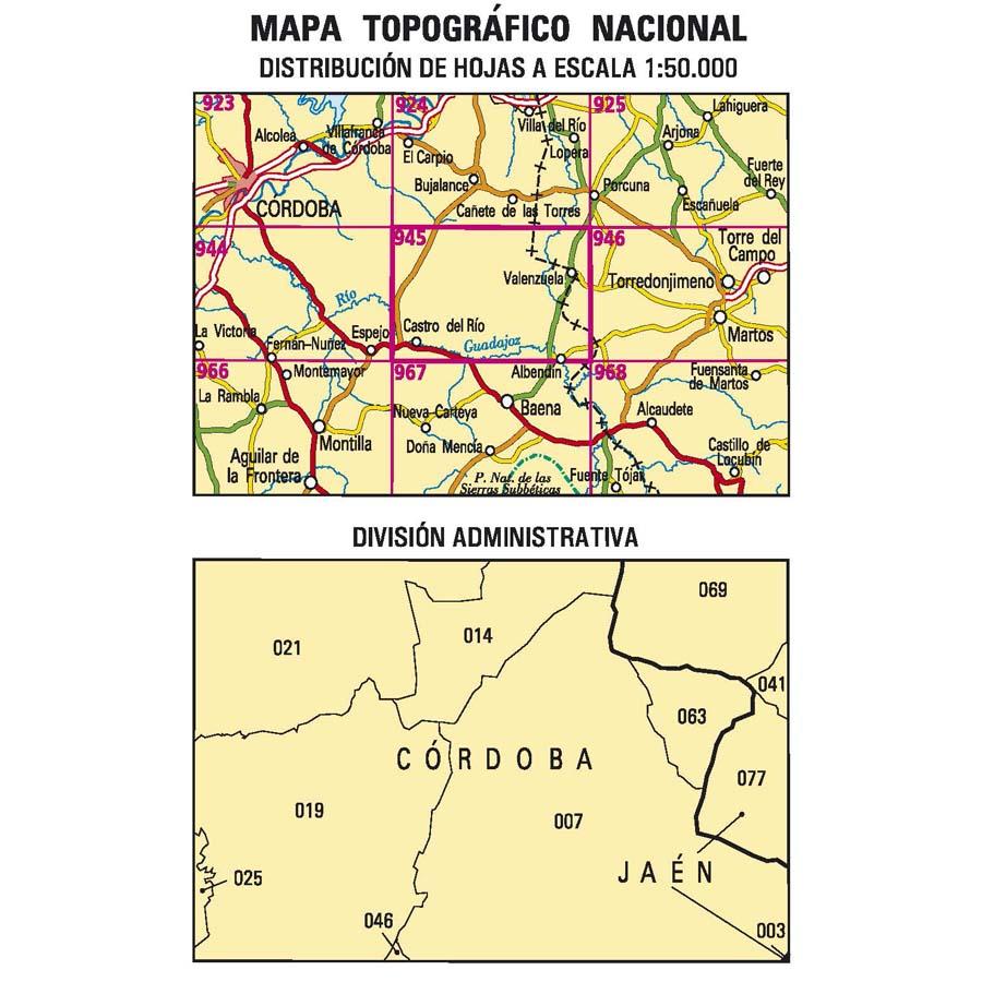 Carte topographique de l'Espagne n° 0945 - Castro del Río | CNIG - 1/50 000 carte pliée CNIG 