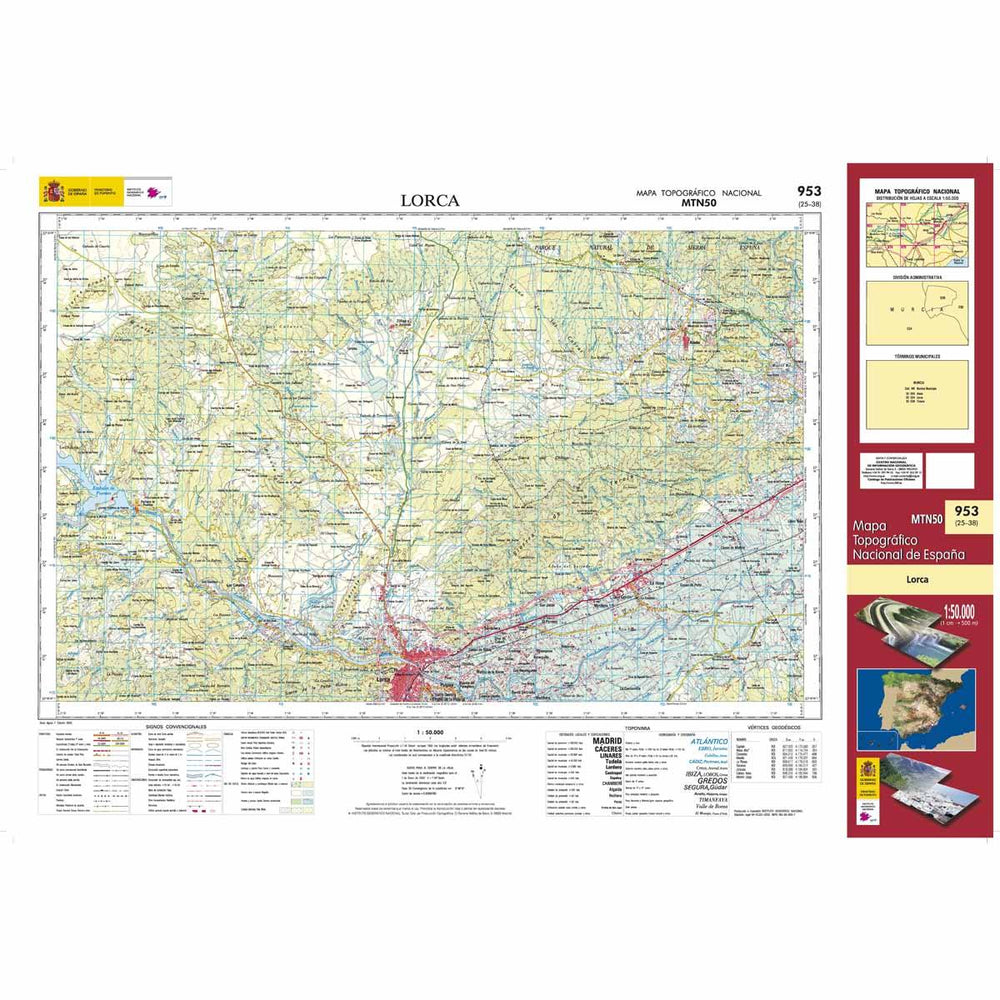 Carte topographique de l'Espagne n° 0953 - Lorca | CNIG - 1/50 000 carte pliée CNIG 