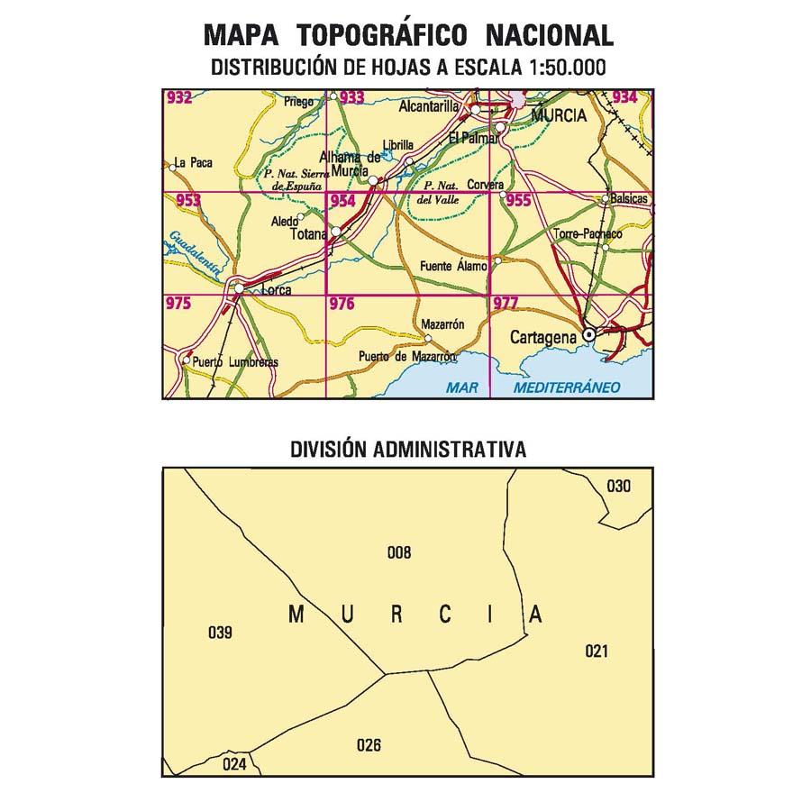 Carte topographique de l'Espagne n° 0954 - Totana | CNIG - 1/50 000 carte pliée CNIG 
