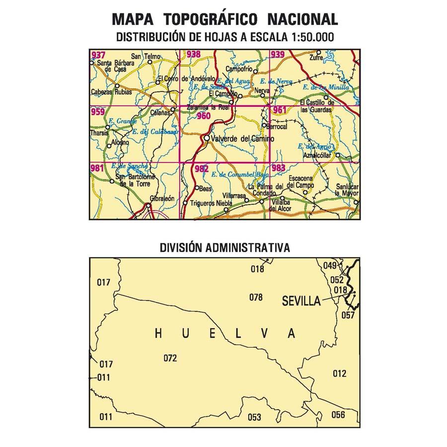 Carte topographique de l'Espagne n° 0960 - Valverde del Camino | CNIG - 1/50 000 carte pliée CNIG 