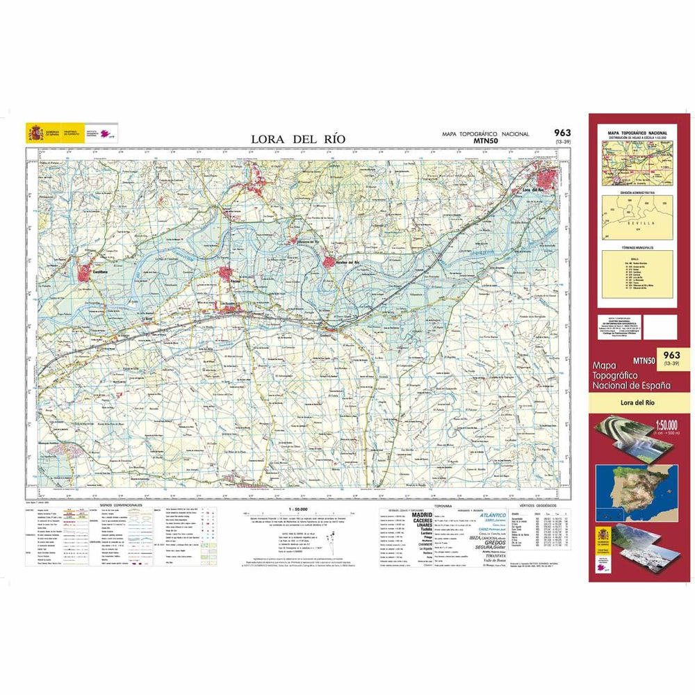 Carte topographique de l'Espagne n° 0963 - Lora del Río | CNIG - 1/50 000 carte pliée CNIG 