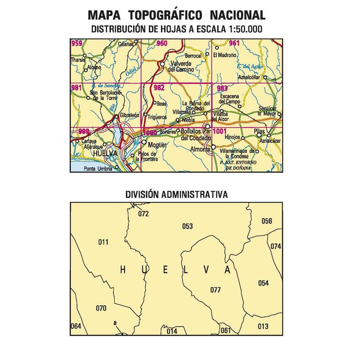 Carte topographique de l'Espagne n° 0982 - La Palma del Condado | CNIG - 1/50 000 carte pliée CNIG 