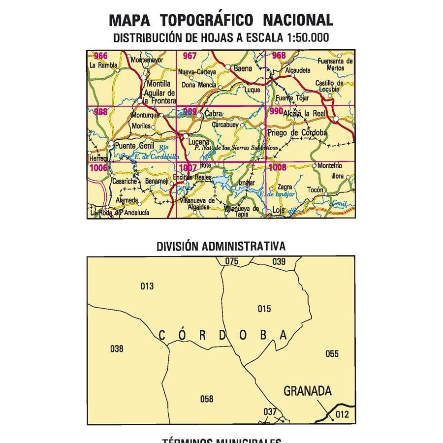 Carte topographique de l'Espagne n° 0989 - Lucena | CNIG - 1/50 000 carte pliée CNIG 