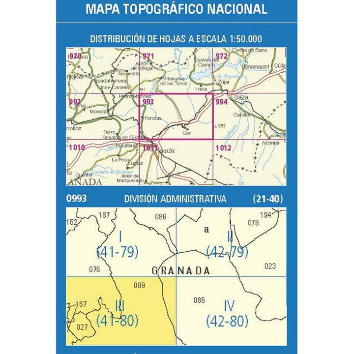 Carte topographique de l'Espagne n° 0993.3 - Benalúa | CNIG - 1/25 000 carte pliée CNIG 