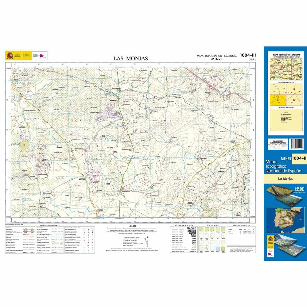 Carte topographique de l'Espagne n° 1004.3 - Las Monjas | CNIG - 1/25 000 carte pliée CNIG 