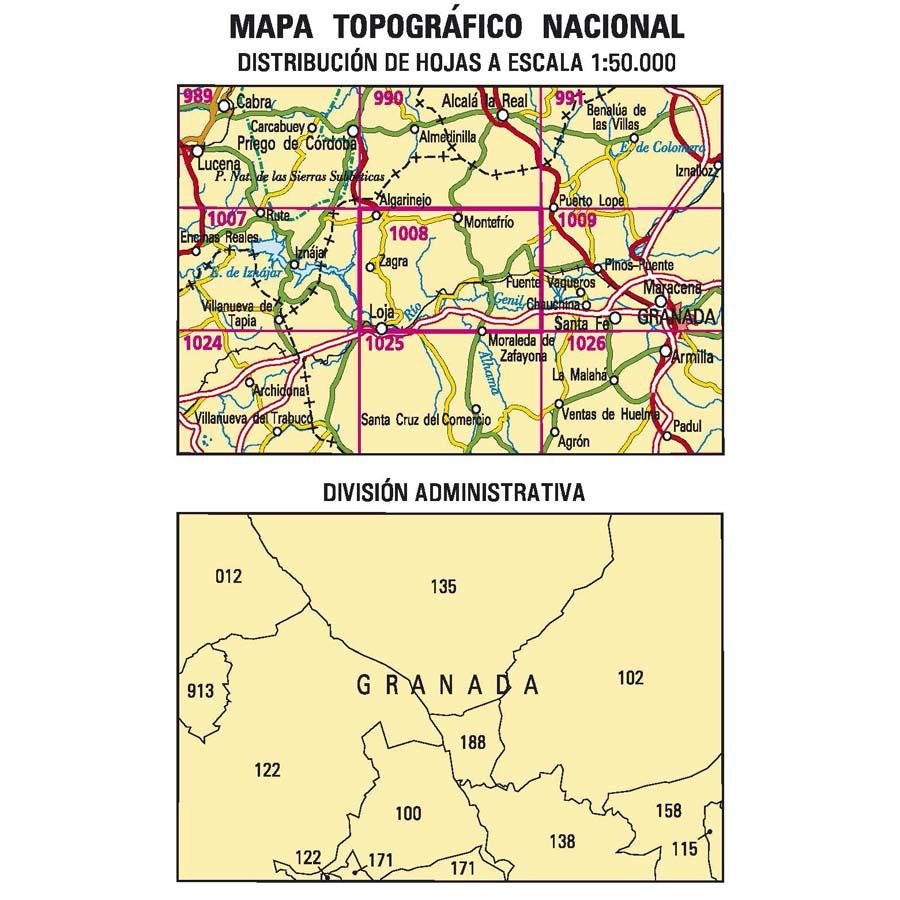 Carte topographique de l'Espagne n° 1008 - Montefrío | CNIG - 1/50 000 carte pliée CNIG 