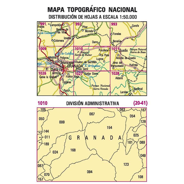Carte topographique de l'Espagne n° 1010 - Purullena | CNIG - 1/50 000 carte pliée CNIG 