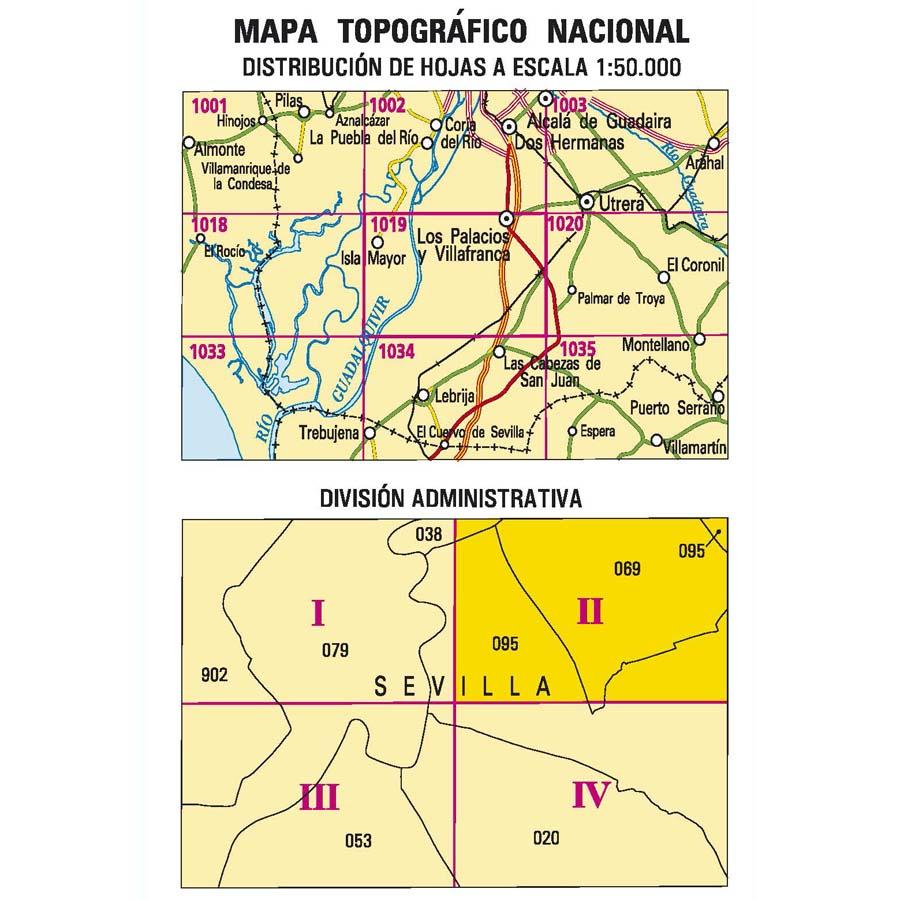 Carte topographique de l'Espagne n° 1019.2 - Los Palacios y Villafranca | CNIG - 1/25 000 carte pliée CNIG 