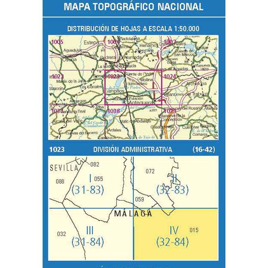 Carte topographique de l'Espagne n° 1023.4 - Antequera | CNIG - 1/25 000 carte pliée CNIG 