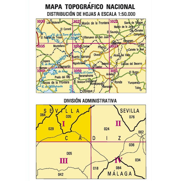 Carte topographique de l'Espagne n° 1036.1 - Coripe | CNIG - 1/25 000 carte pliée CNIG 