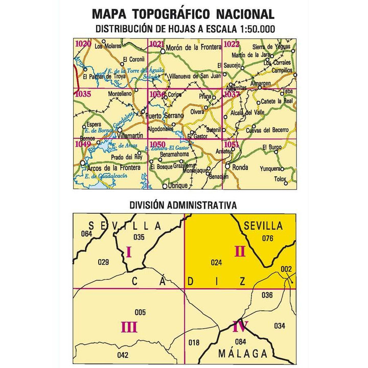 Carte topographique de l'Espagne n° 1036.2 - Olvera | CNIG - 1/25 000 carte pliée CNIG 