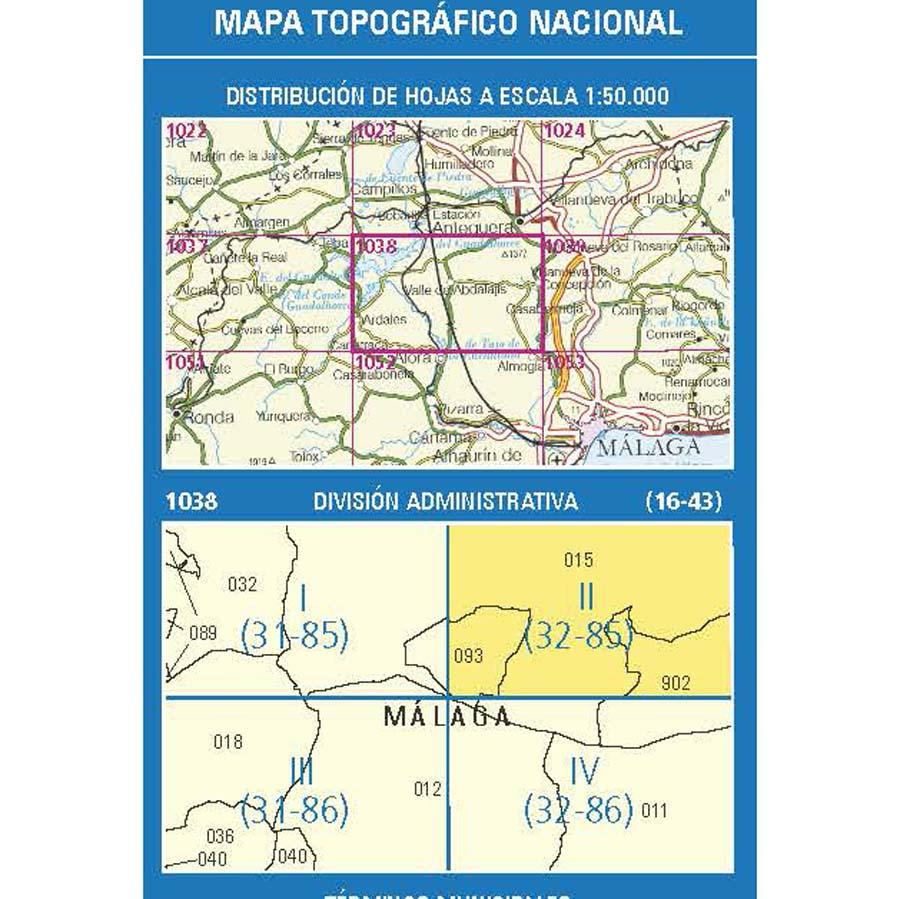 Carte topographique de l'Espagne n° 1038.2 - Valle de Abdalajís | CNIG - 1/25 000 carte pliée CNIG 