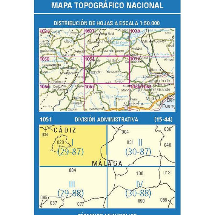 Carte topographique de l'Espagne n° 1051.1 - Arriate | CNIG - 1/25 000 carte pliée CNIG 