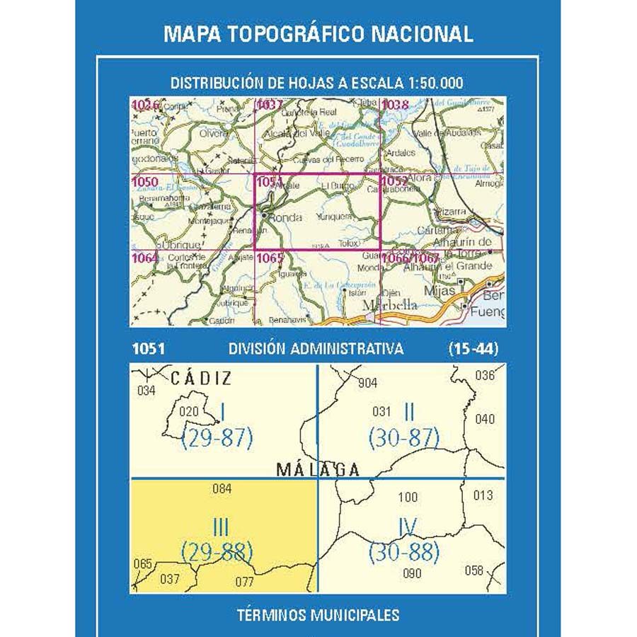 Carte topographique de l'Espagne n° 1051.3 - Ronda | CNIG - 1/25 000 carte pliée CNIG 