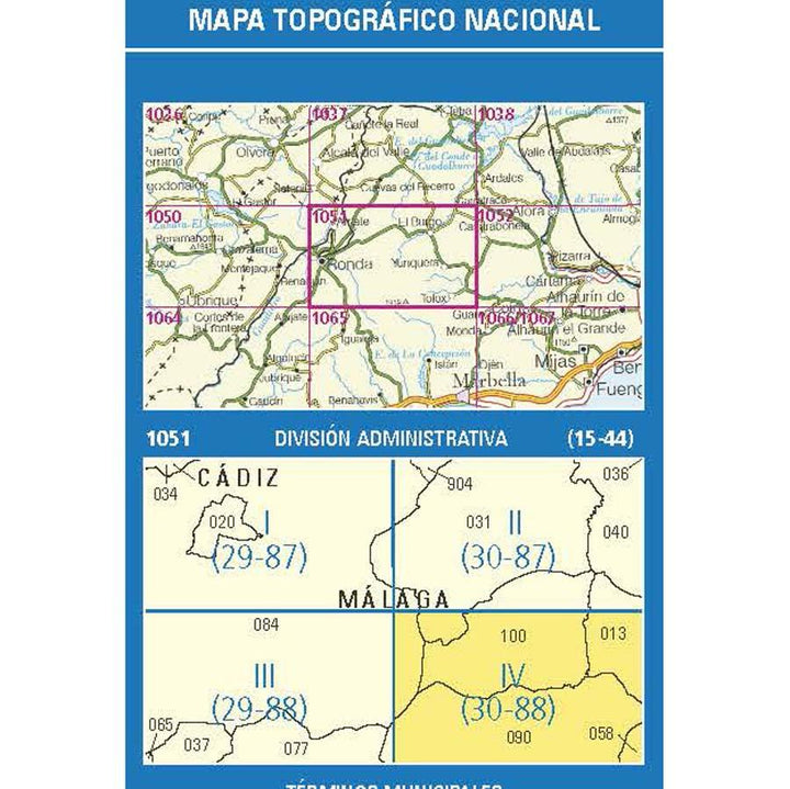Carte topographique de l'Espagne n° 1051.4 - Yunquera | CNIG - 1/25 000 carte pliée CNIG 