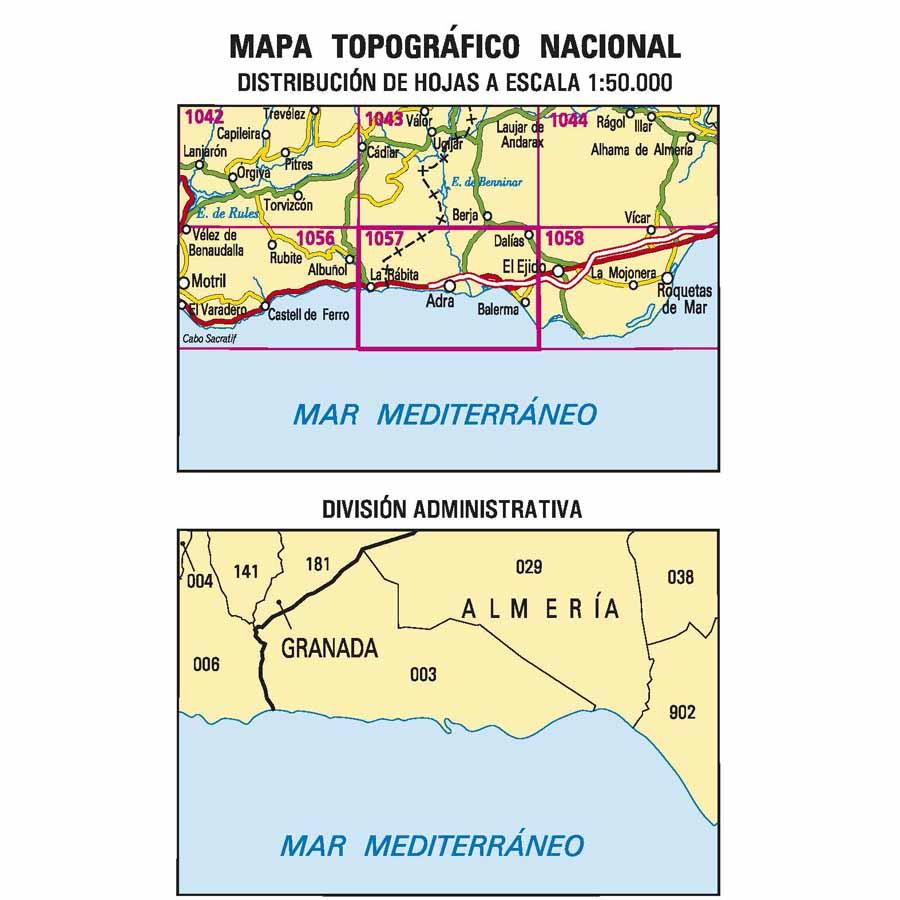 Carte topographique de l'Espagne n° 1057 - Adra | CNIG - 1/50 000 carte pliée CNIG 