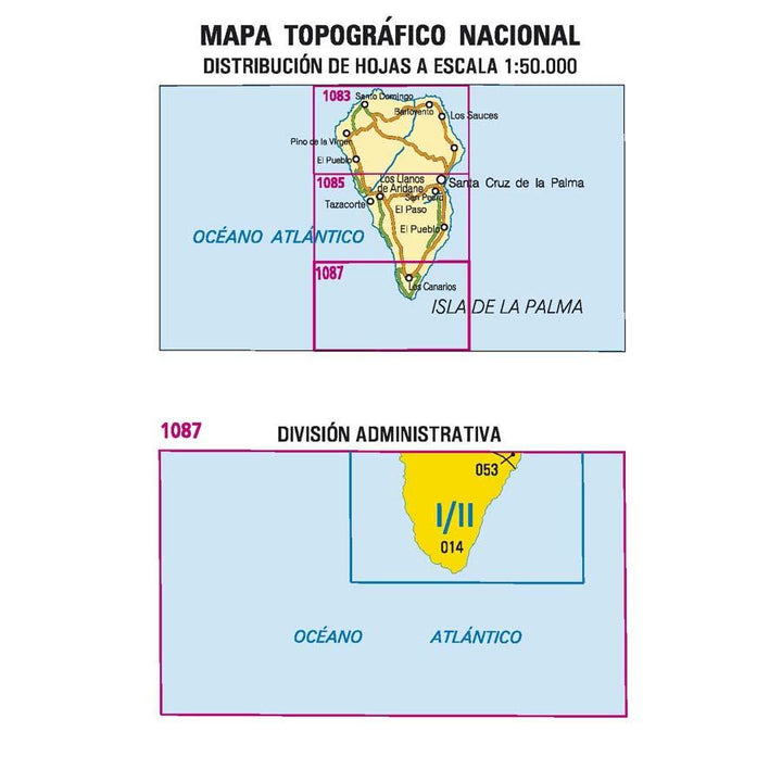 Carte topographique de l'Espagne n° 1087.1/2 - Los Canarios (La Palma) | CNIG - 1/25 000 carte pliée CNIG 
