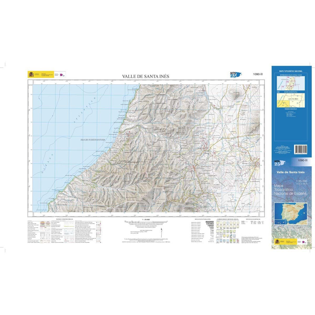 Carte topographique de l'Espagne n° 1090.3 - Valle de Santa Inés (Fuerteventura) | CNIG - 1/25 000 carte pliée CNIG 