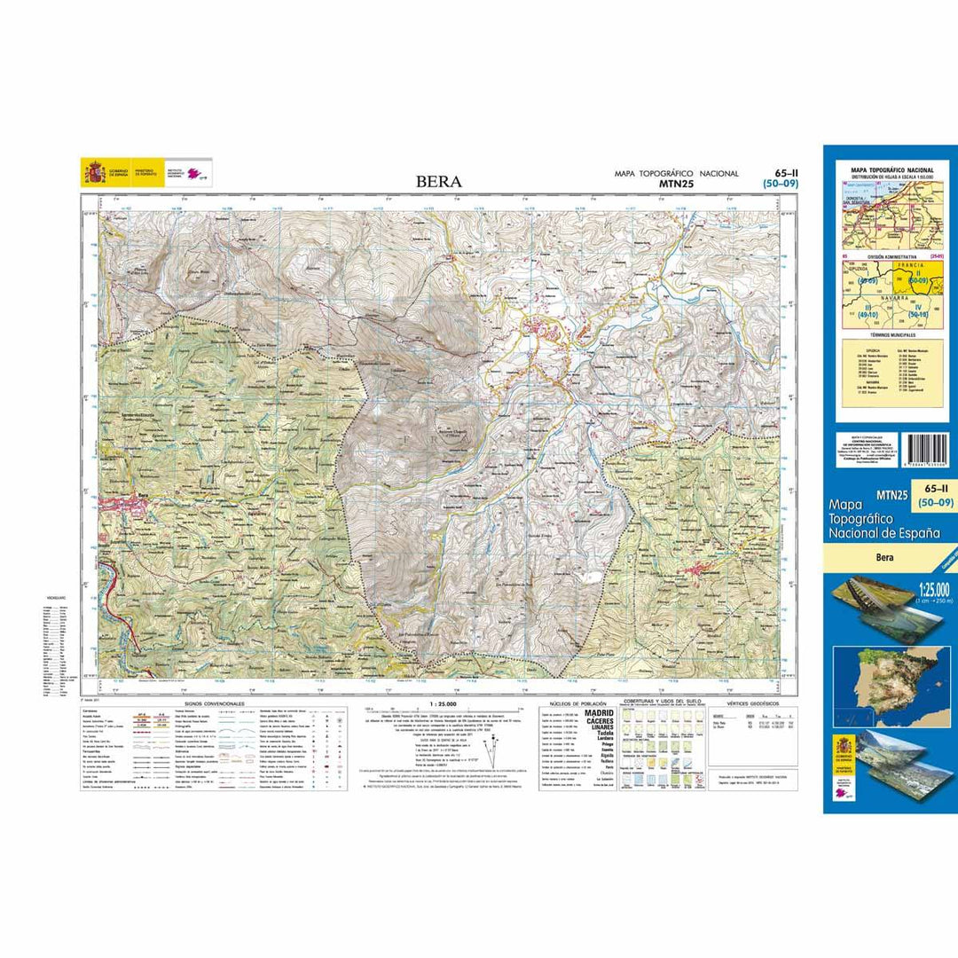 Carte topographique de l'Espagne n° 65.2 - Bera | CNIG - 1/25 000 carte pliée CNIG 