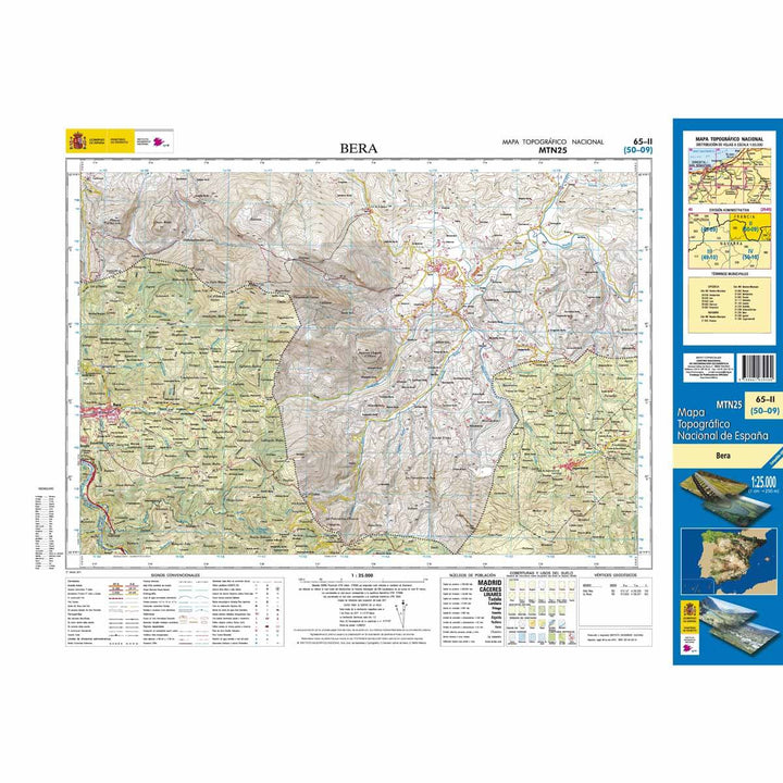 Carte topographique de l'Espagne n° 65.2 - Bera | CNIG - 1/25 000 carte pliée CNIG 