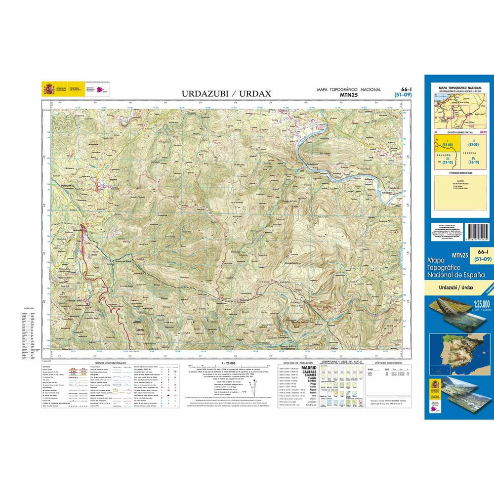 Carte topographique de l'Espagne n° 66.1 - Urdazubi / Urdax | CNIG - 1/25 000 carte pliée CNIG 