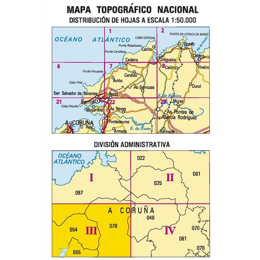 Carte topographique de l'Espagne - Neda, n° 0007.3 | CNIG - 1/25 000 carte pliée CNIG 