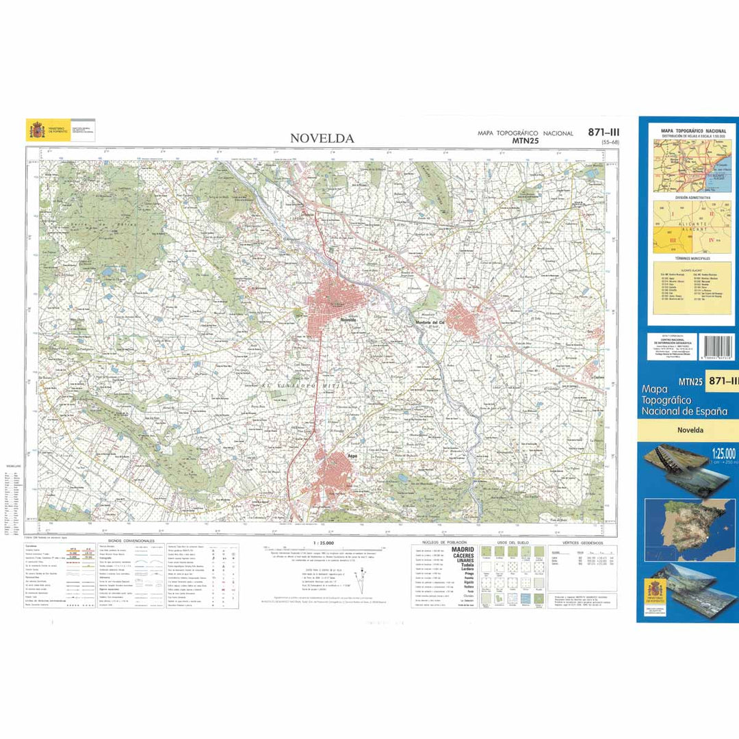 Carte topographique de l'Espagne - Novelda, n° 0871.3 | CNIG - 1/25 000 carte pliée CNIG 