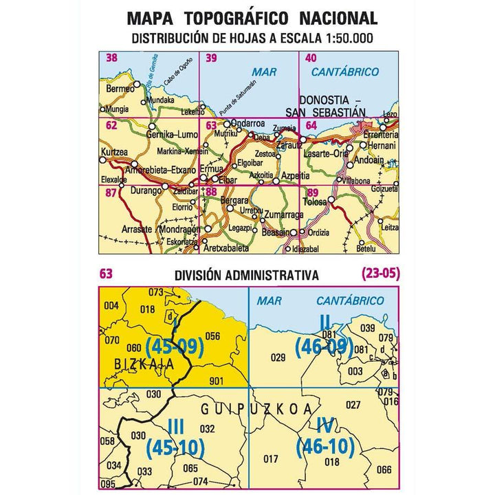 Carte topographique de l'Espagne - Ondarroa, n° 0063.1 | CNIG - 1/25 000 carte pliée CNIG 