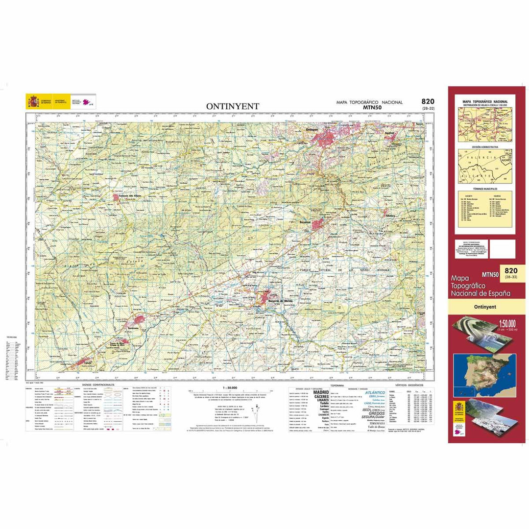 Carte topographique de l'Espagne - Ontinyent, n° 0820 | CNIG - 1/50 000 carte pliée CNIG 