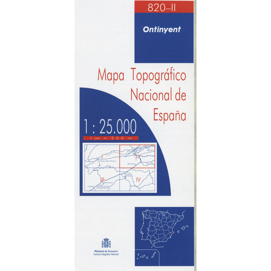 Carte topographique de l'Espagne - Ontinyent, n° 0820.2 | CNIG - 1/25 000 carte pliée CNIG 