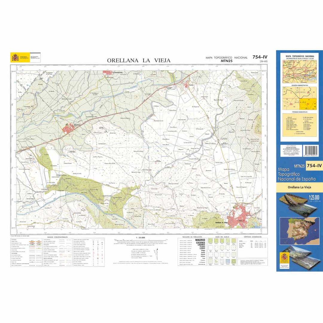 Carte topographique de l'Espagne - Orellana la Vieja, n° 0754.4 | CNIG - 1/25 000 carte pliée CNIG 