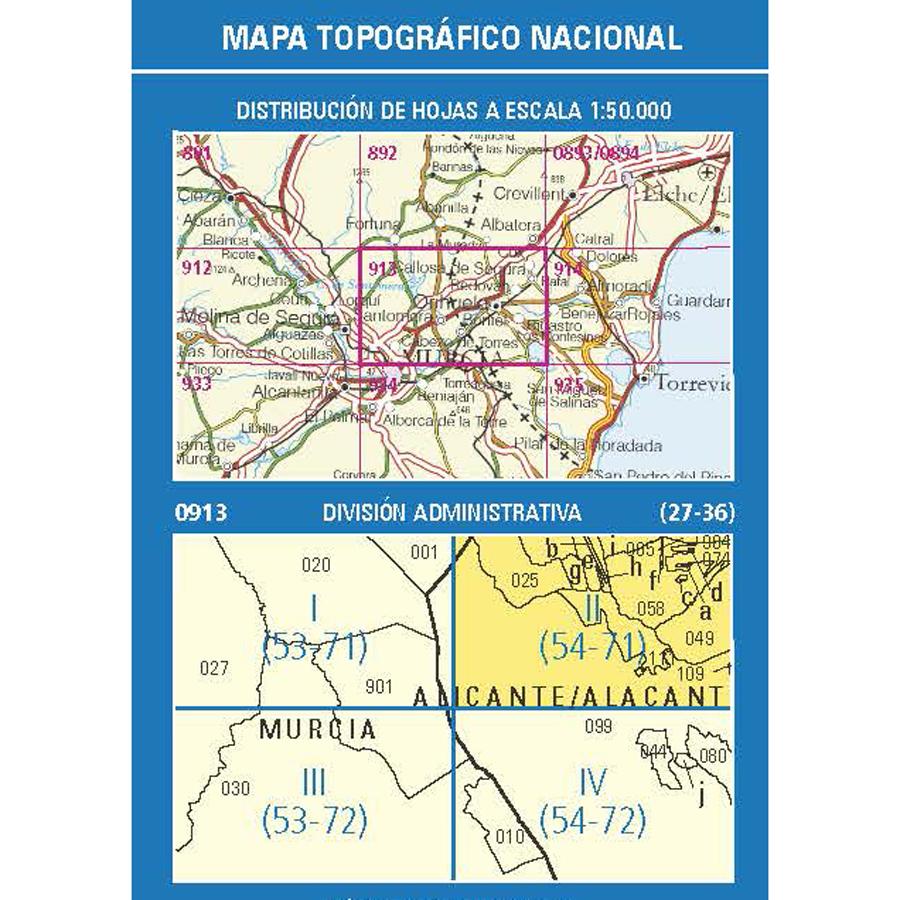 Carte topographique de l'Espagne - Orihuela, n° 0913.2 | CNIG - 1/25 000 carte pliée CNIG 