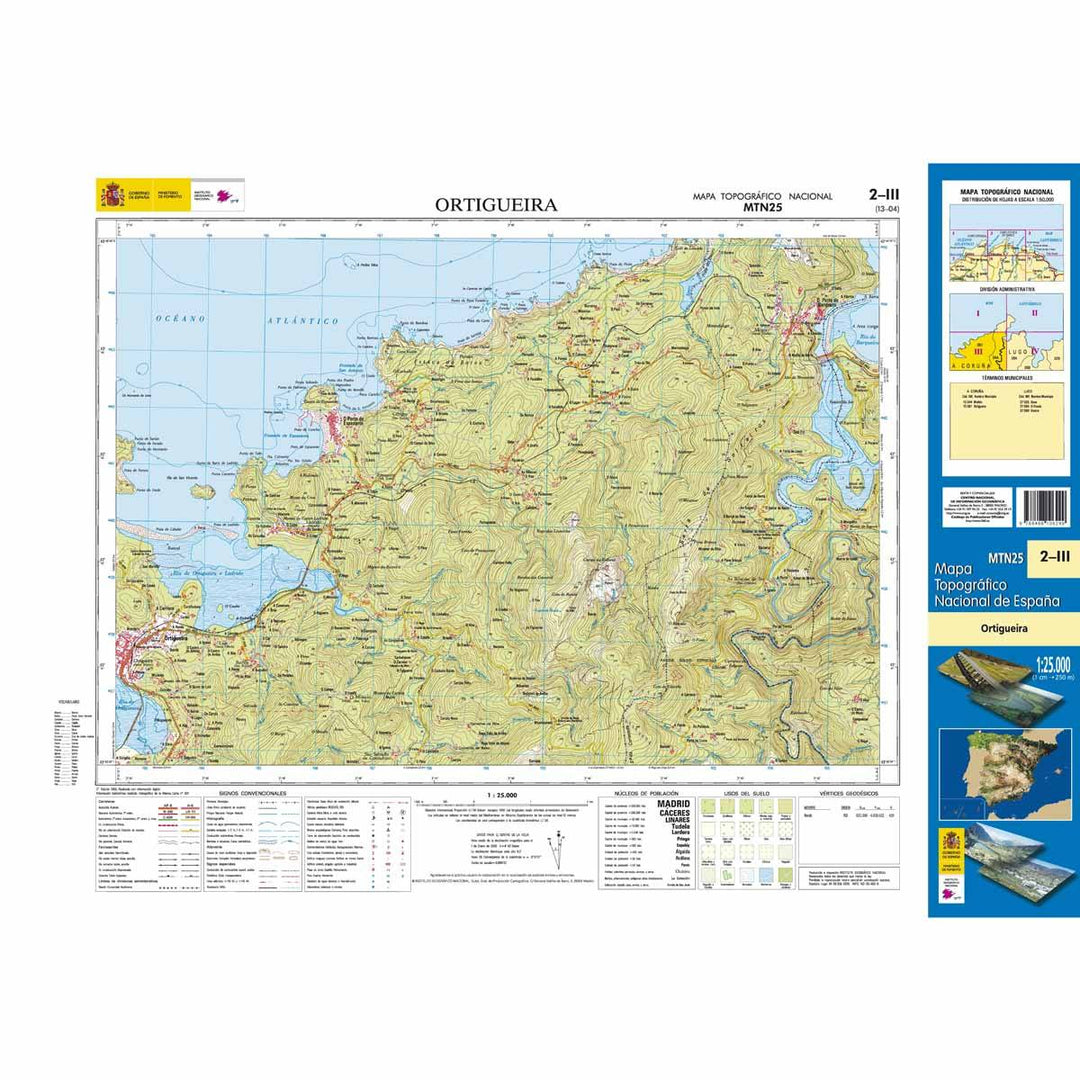 Carte topographique de l'Espagne - Ortigueira, n° 0002.3 | CNIG - 1/25 000 carte pliée CNIG 