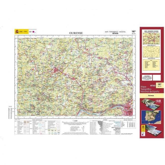 Carte topographique de l'Espagne - Ourense, n° 187, n° 0187 | CNIG - 1/50 000 carte pliée CNIG 