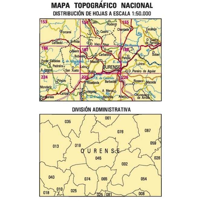 Carte topographique de l'Espagne - Ourense, n° 187, n° 0187 | CNIG - 1/50 000 carte pliée CNIG 