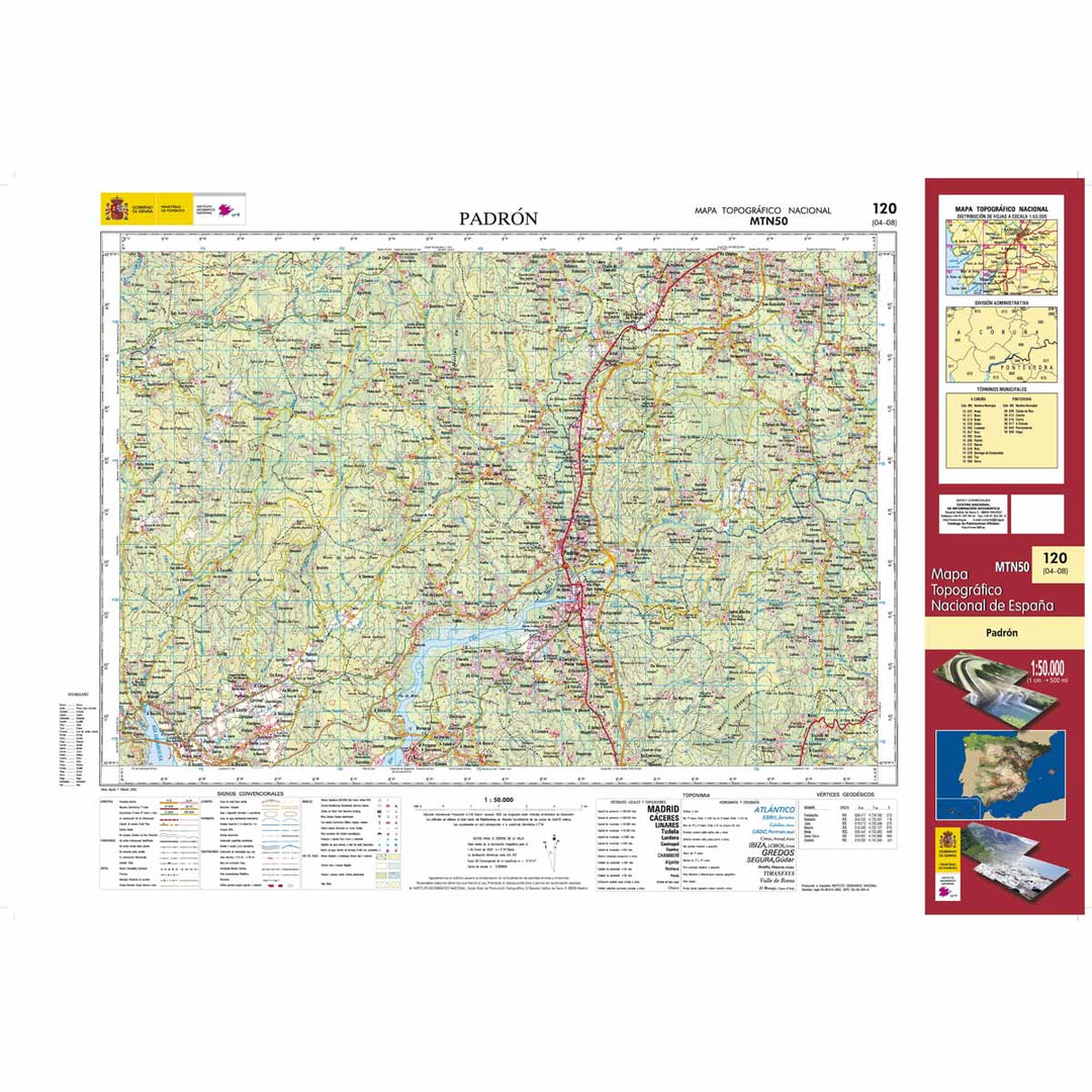 Carte topographique de l'Espagne - Padrón, n° 0120 | CNIG - 1/50 000 carte pliée CNIG 