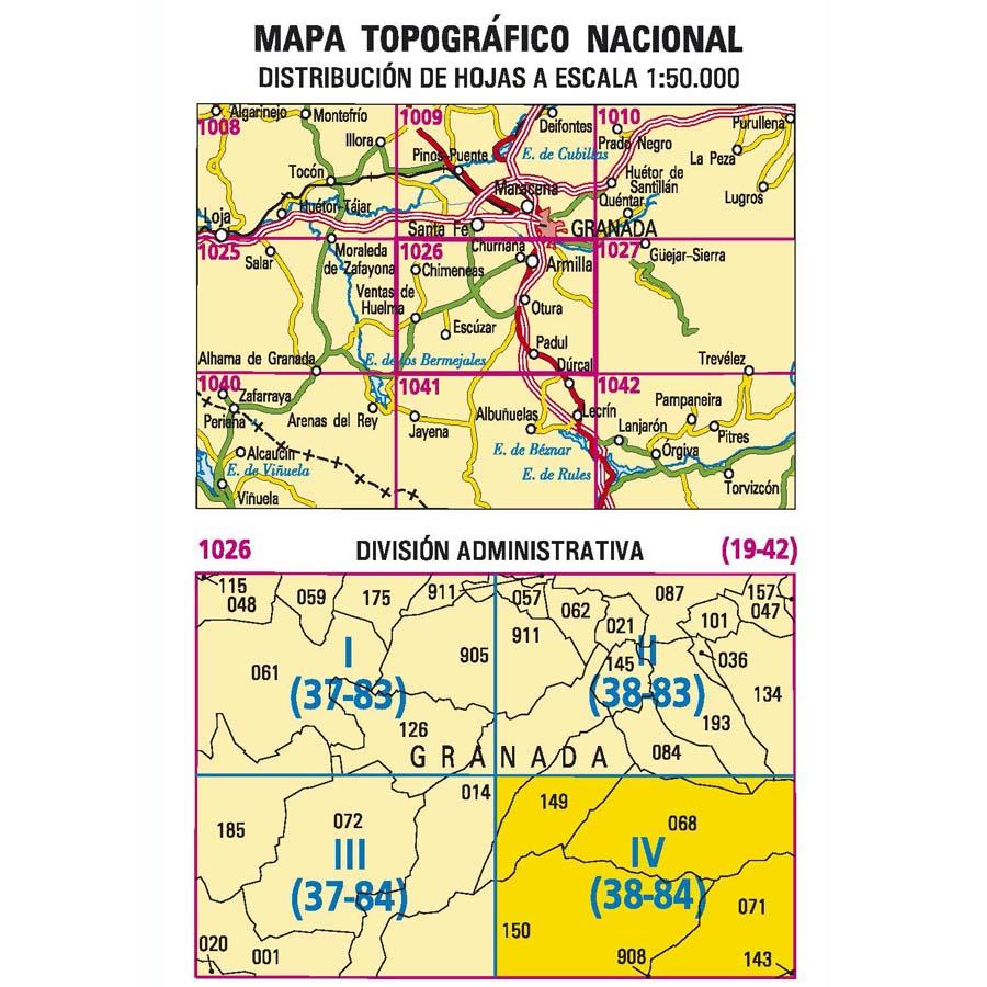 Carte topographique de l'Espagne - Padul, n° 1026.4 | CNIG - 1/25 000 carte pliée CNIG 
