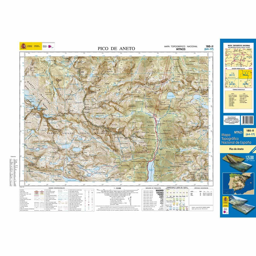 Carte topographique de l'Espagne - Pico de Aneto, n° 0180.2 | CNIG - 1/25 000 carte pliée CNIG 
