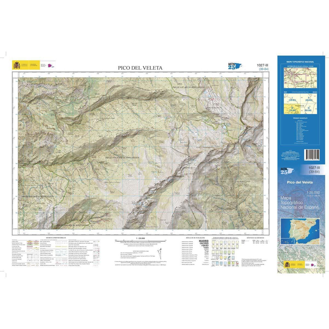 Carte topographique de l'Espagne - Pico del Veleta, n° 1027.3 | CNIG - 1/25 000 carte pliée CNIG 