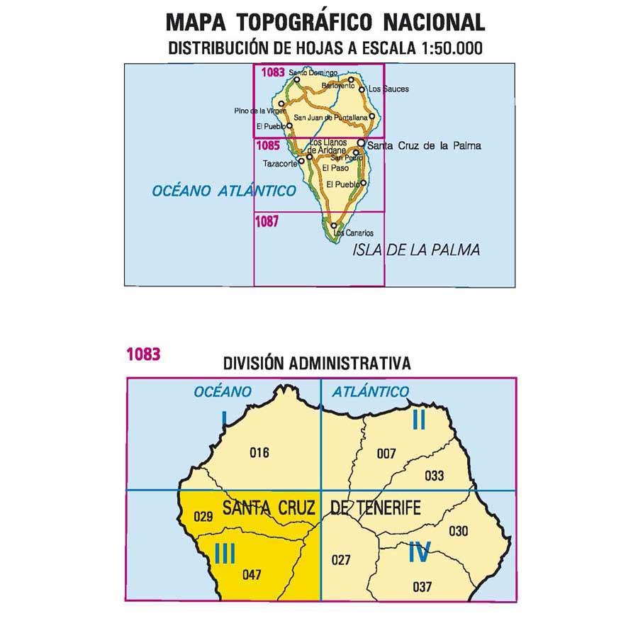 Carte topographique de l'Espagne - Pino de la Virgen (La Palma), n° 1083.3 | CNIG - 1/25 000 carte pliée CNIG 