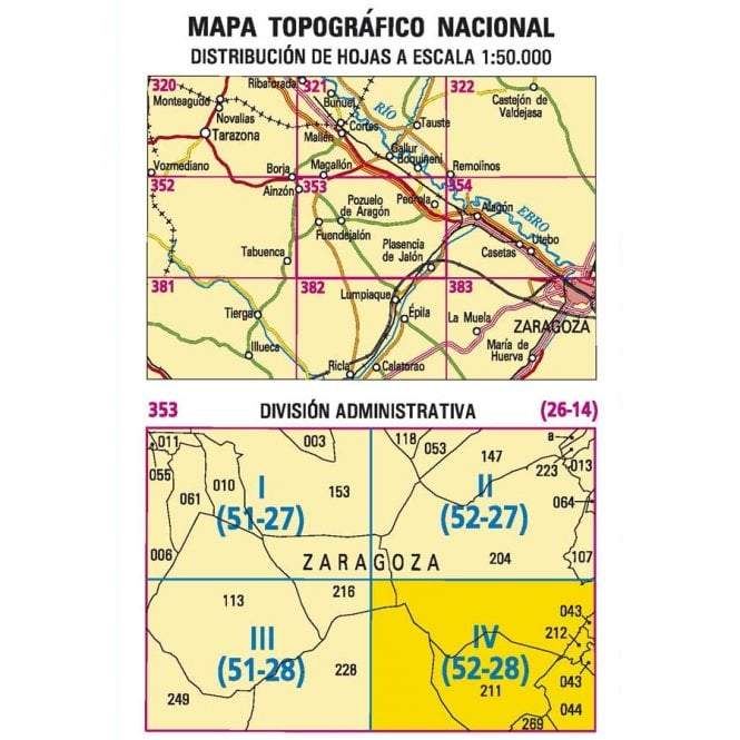 Carte topographique de l'Espagne - Plasencia de Jalón, n° 0353.4 | CNIG - 1/25 000 carte pliée CNIG 