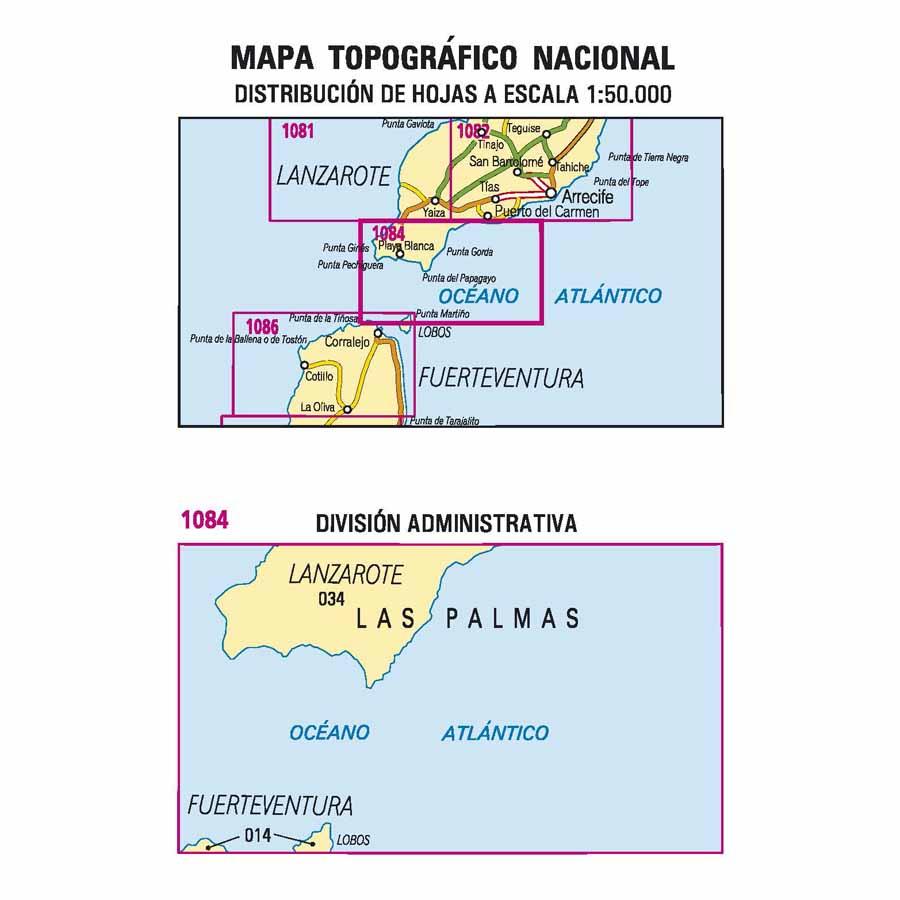 Carte topographique de l'Espagne - Playa Blanca (Lanzarote), n° 1084 | CNIG - 1/50 000 carte pliée CNIG 