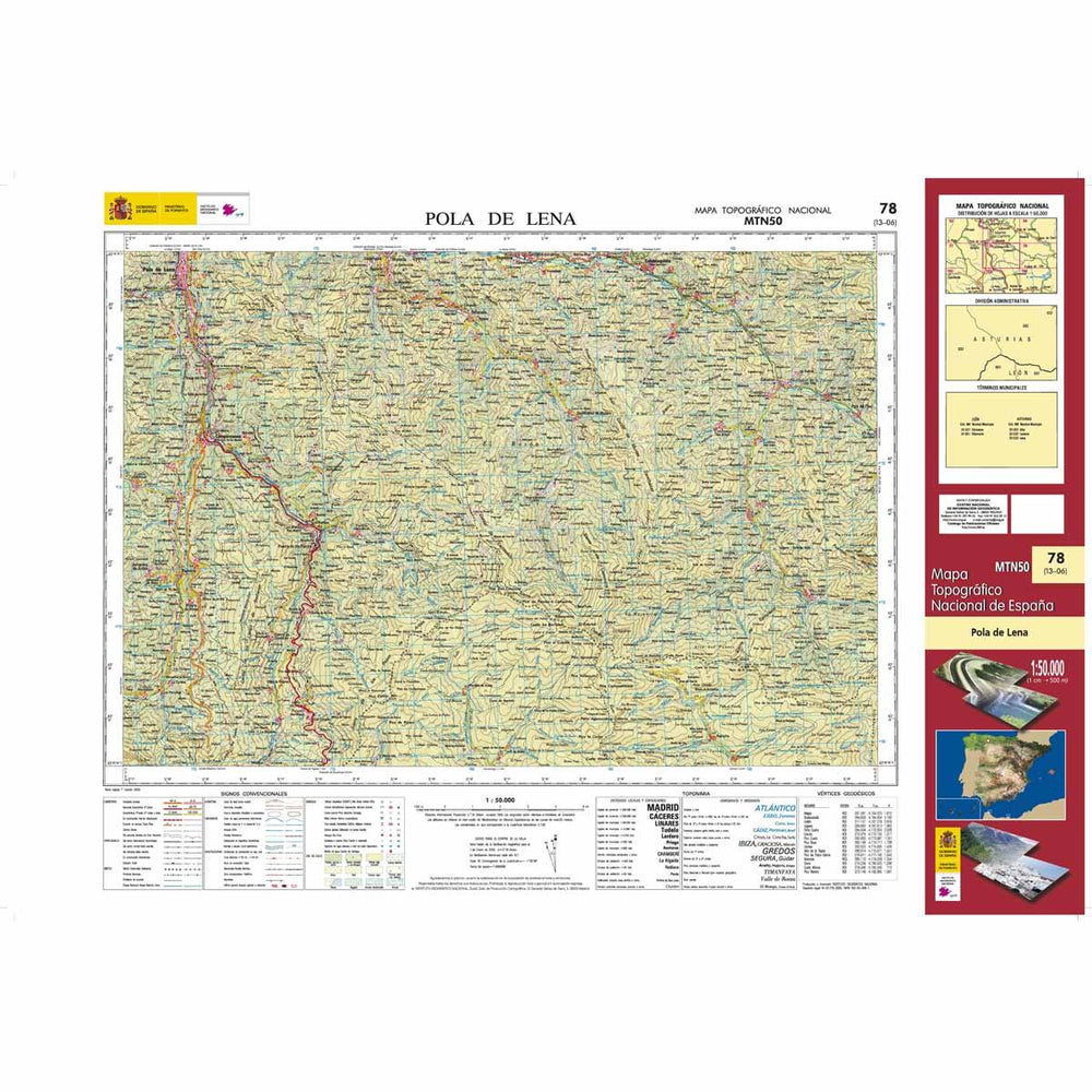 Carte topographique de l'Espagne - Pola de Lena, n° 0078 | CNIG - 1/50 000 carte pliée CNIG 